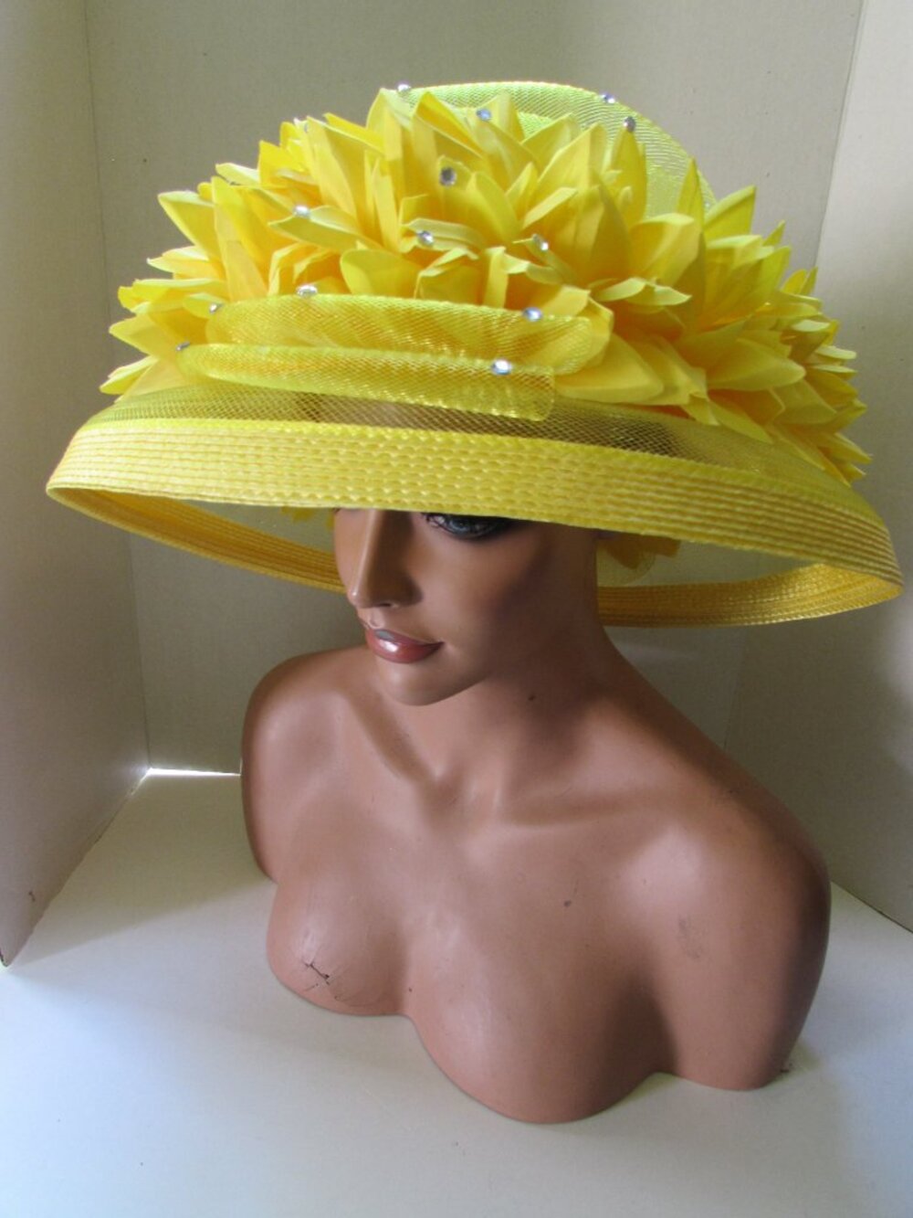 Extravagant Church Hat Derby Hat Lemon Yellow
